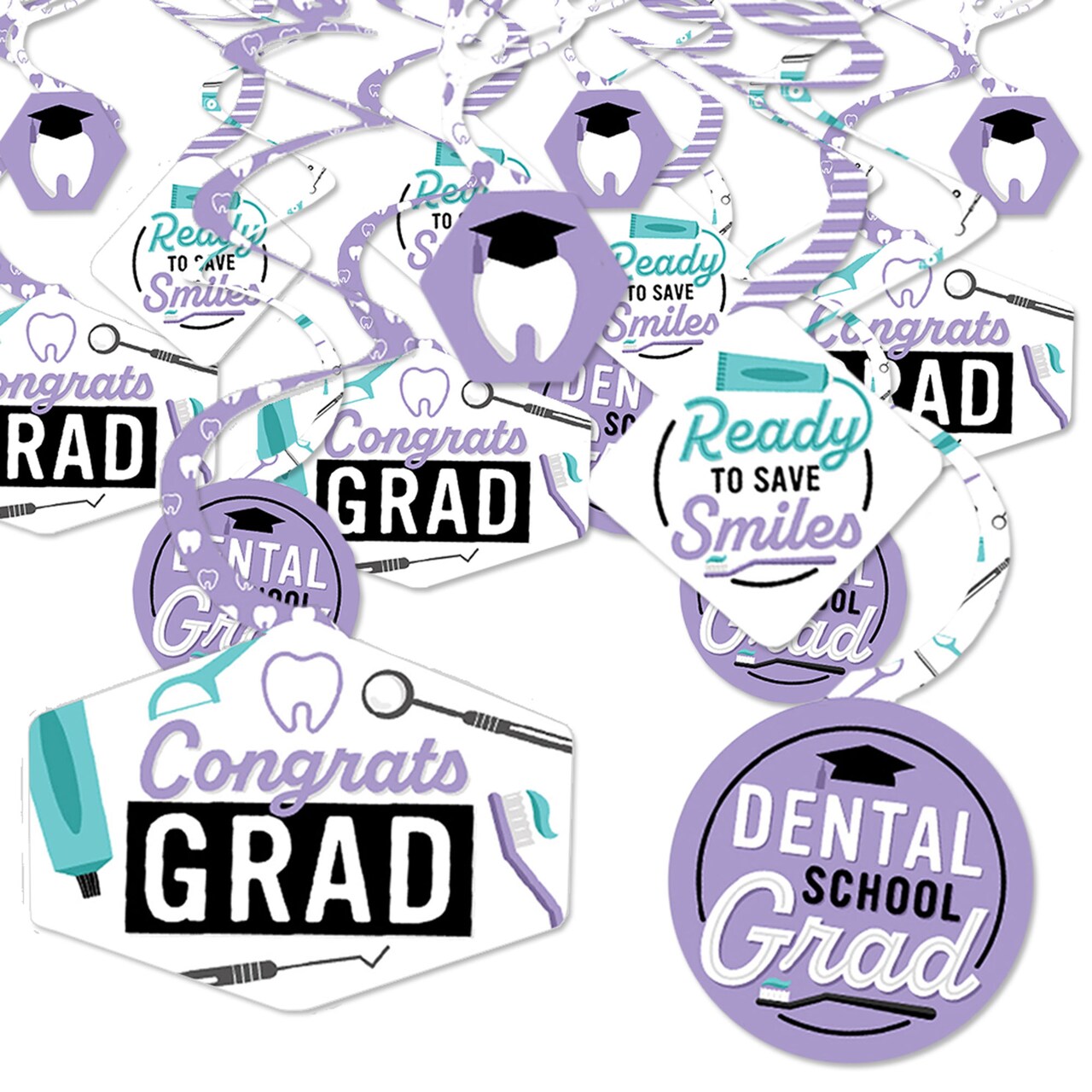 Big Dot of Happiness Dental School Graduation Hygienist Decorations Hanging Swirls - Set of 40